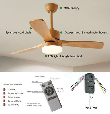 110V 220VDC 35W Metal And Wood Ceiling Fan Light For Living Room
