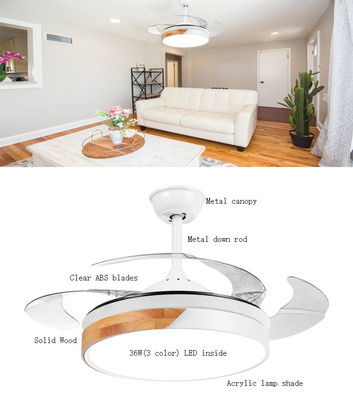 42inch 220v Retractable Crystal Ceiling Fan Hidden Blade Ceiling Fan With Light