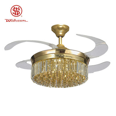 Crystal Lampshade Silent LED 36W Retractable Ceiling Fan Light With Folding Blades
