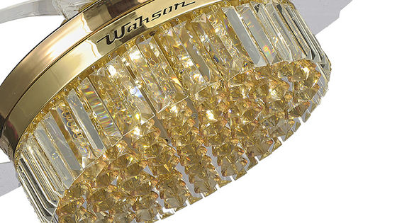 Crystal Lampshade Silent LED 36W Retractable Ceiling Fan Light With Folding Blades