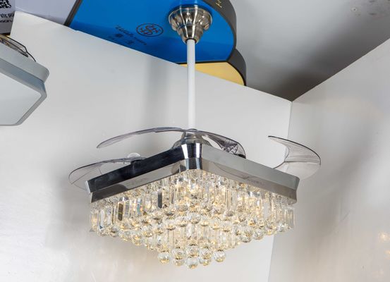 Contemporary 110v 110W Retractable Blade Ceiling Fan Chandelier Santi Nickle Color