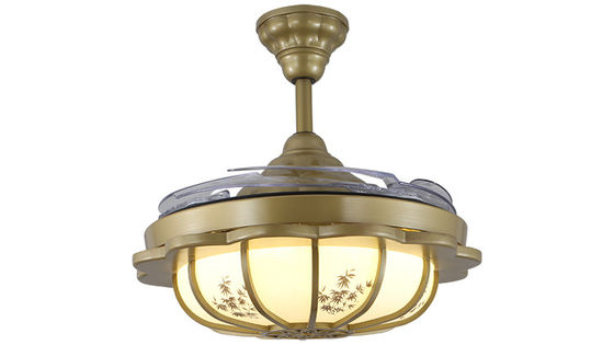 Acrylic Lampshade 150lm/W Gold Retractable Ceiling Fan Light Warm White