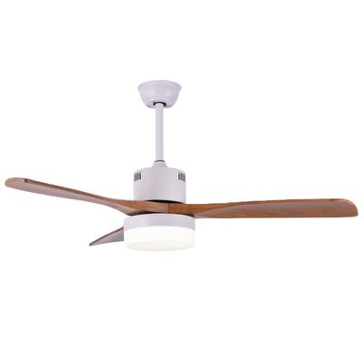 OEM ODM Vintage Home 1320mm Matt White Natural Wood Ceiling Fan Light 6000K