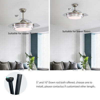 Super Bright  5000K 65W 42 Inch Flush Mount Ceiling Fan With Light retractable