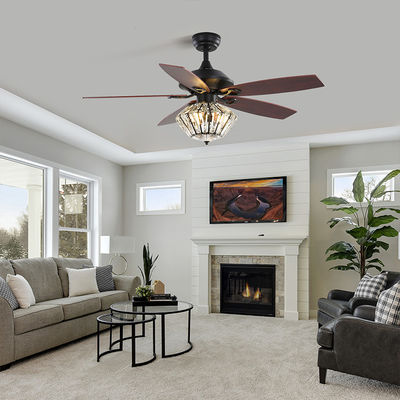 120V 52Inch 5 Metal Blade Matt Black Ceiling Fan With Remote Control For Living Room Indoor