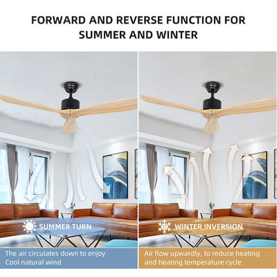 3 Blades 65w Iron Solid Wood Ceiling Fan Light 52Inch Led Indoor Ceiling Fan
