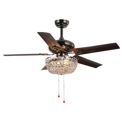 4100K 3600LM Crystal Flush Mount Ceiling Fan Office Ceiling Fan With Light Pull Chain