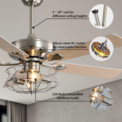 Modern Matte Brown 120V 60w 52 Inch Crystal Ceiling Fan Light European Style