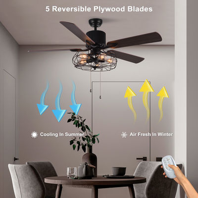 52 Inch Decorative 5 Vane 18w Pull Chain Ceiling Fan Light