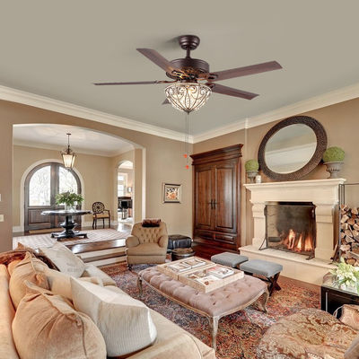 Decorative Hotel 4100K 3600LM Chandelier Crystal Ceiling Fan Light 5 Iron Blades