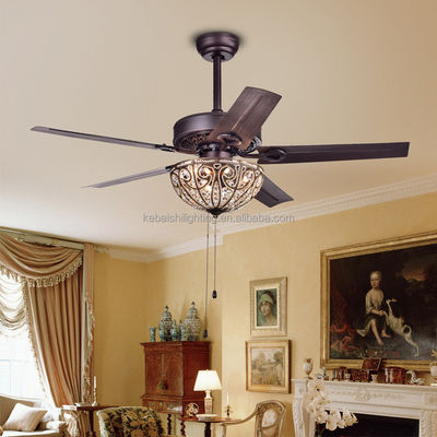 Decorative Hotel 4100K 3600LM Chandelier Crystal Ceiling Fan Light 5 Iron Blades