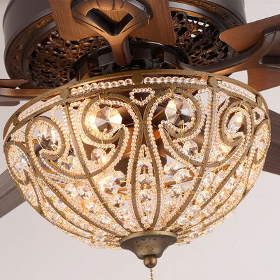 Decorative Hotel 4100K 3600LM Chandelier Crystal Ceiling Fan Light 5 Iron Blades
