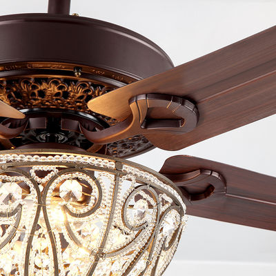 Decorative Hotel 4100K 3600LM Chandelier Crystal Ceiling Fan Light 5 Iron Blades
