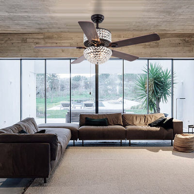 Bedroom AC110V 4100K  Flush Mount Crystal Chandelier Ceiling Fan Remote Control