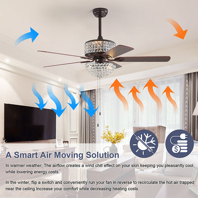 Bedroom AC110V 4100K  Flush Mount Crystal Chandelier Ceiling Fan Remote Control