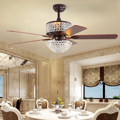 Bedroom AC110V 4100K  Flush Mount Crystal Chandelier Ceiling Fan Remote Control