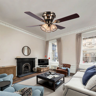 Minimalist Style Antique Brass Crystal Led Ceiling Fan 100lm/w 48inch 4 Blades