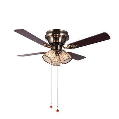 Minimalist Style Antique Brass Crystal Led Ceiling Fan 100lm/w 48inch 4 Blades