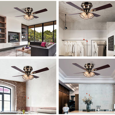 Minimalist Style Antique Brass Crystal Led Ceiling Fan 100lm/w 48inch 4 Blades