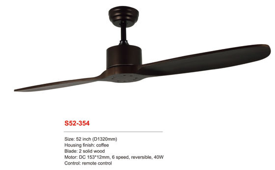 52" Solid Wood Power 220v DC Motor Coffee Remote Control Ceiling Fan Light