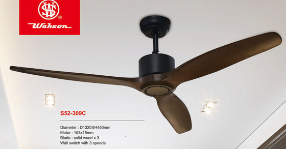 Reversible Modern Style Ceiling Fan Matt Black Housing 3 Solid Wood
