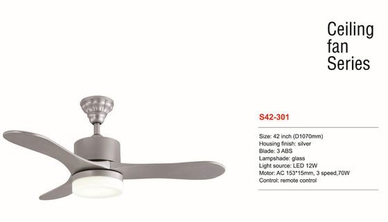 42 Inch Dimmable LED Ceiling Fan Silver Color Remote Control Suspended Mounted
