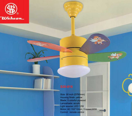 Dimmable Colorful Wood Ceiling Fan Light 36 Inch Suspended Mounted For Hotel Villa