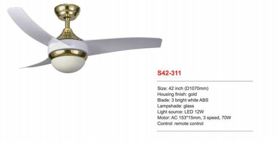 42 Inch Dimmable Remote Control Ceiling Fan 3 Bright White ABS Blades