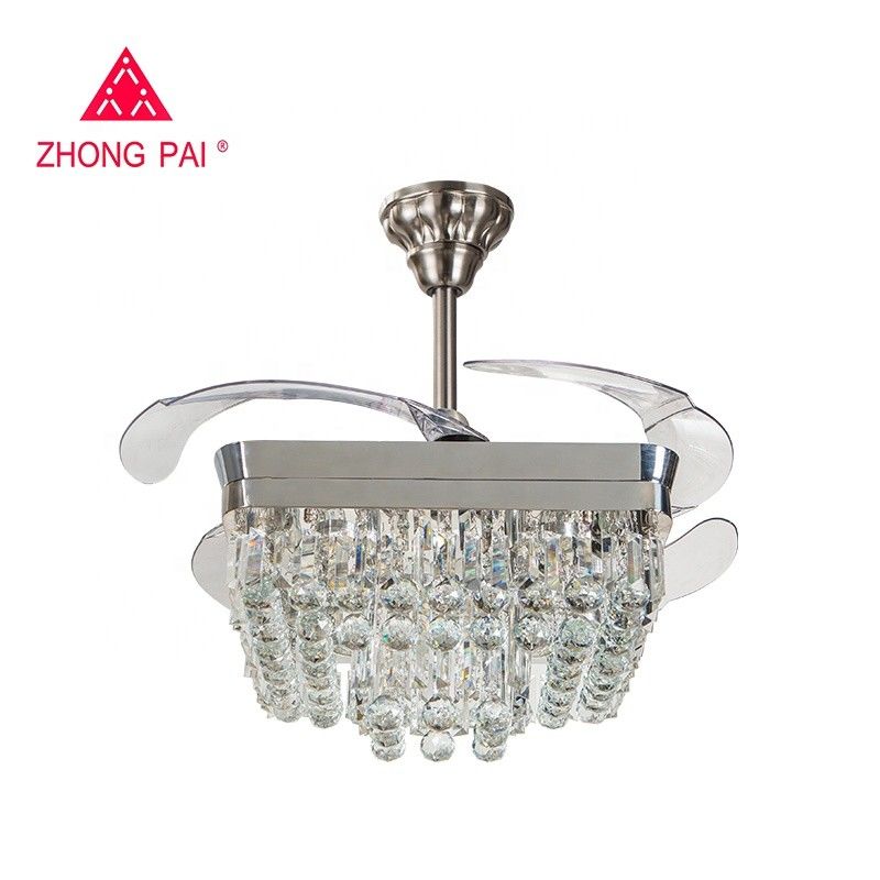 Contemporary 110v 110W Retractable Blade Ceiling Fan Chandelier Santi Nickle Color