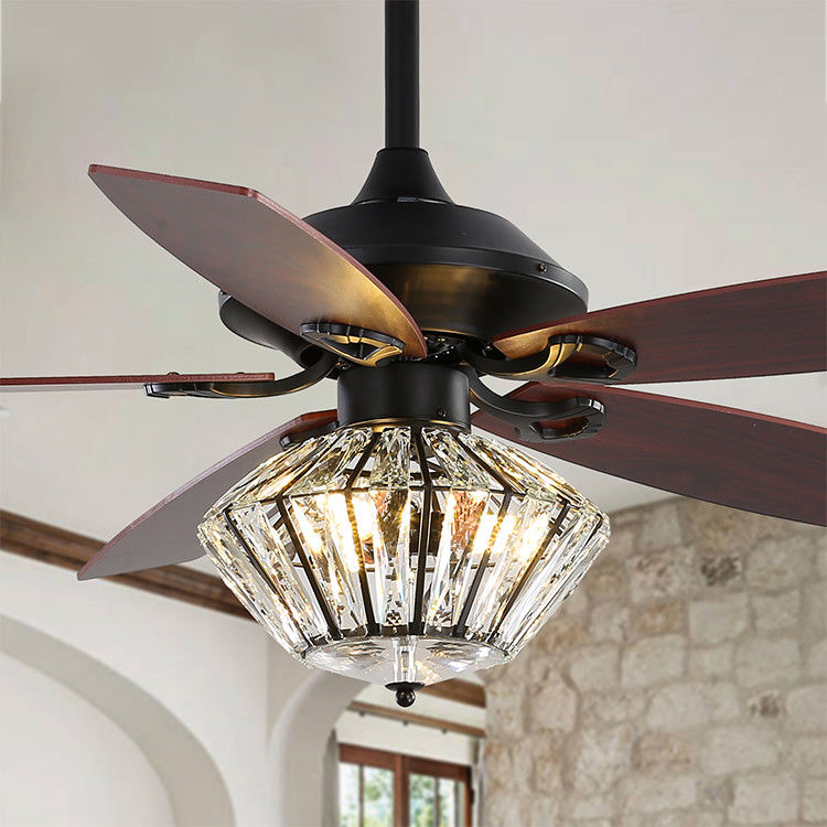 120V 52Inch 5 Metal Blade Matt Black Ceiling Fan With Remote Control For Living Room Indoor