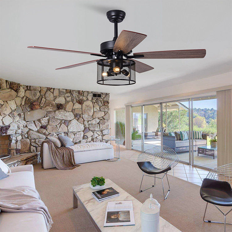 Home Office 5 Plywood 2000LM Crystal Ceiling Fan Light With DC AC Motor