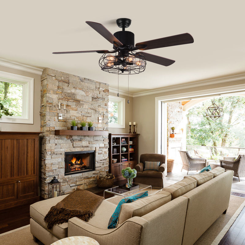 52 Inch Decorative 5 Vane 18w Pull Chain Ceiling Fan Light