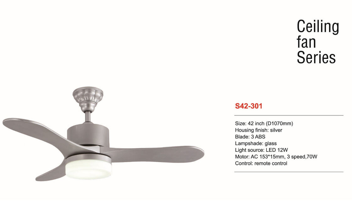42 Inch Dimmable LED Ceiling Fan Silver Color Remote Control Suspended Mounted