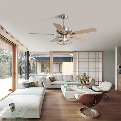 Brushed Nickel 2000LM Five Metal Blade Ceiling Fan With Light 65W