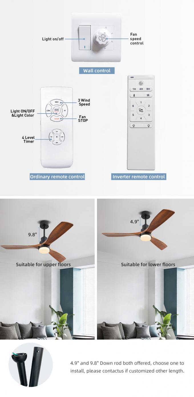 Dimmable AC/DC120V 65W Smart Ceiling Fan With Light And Remote 3 Speed